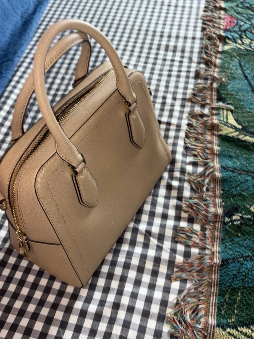 Michael Kors Light Beige Saffiano Satchel with Gold Charm